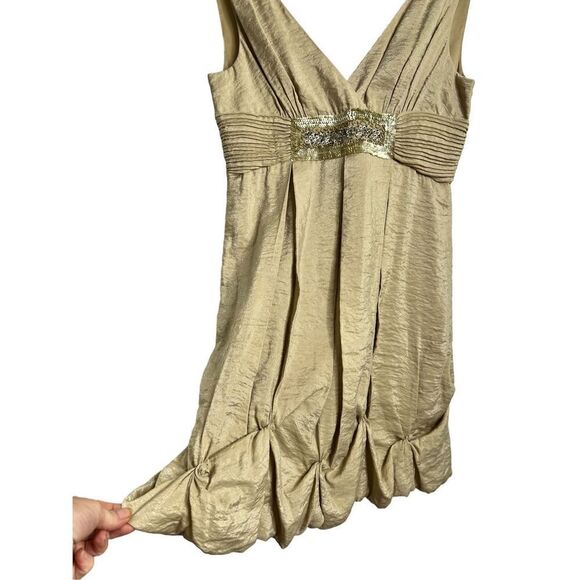 BCBG MaxAzria Y2K gold Sequin Patch Gathered Bubble Hem size 10 - Picture 6 of 9